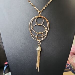 Extra Long 32 Inch Chain Gold Tassel Geimetric Necklace